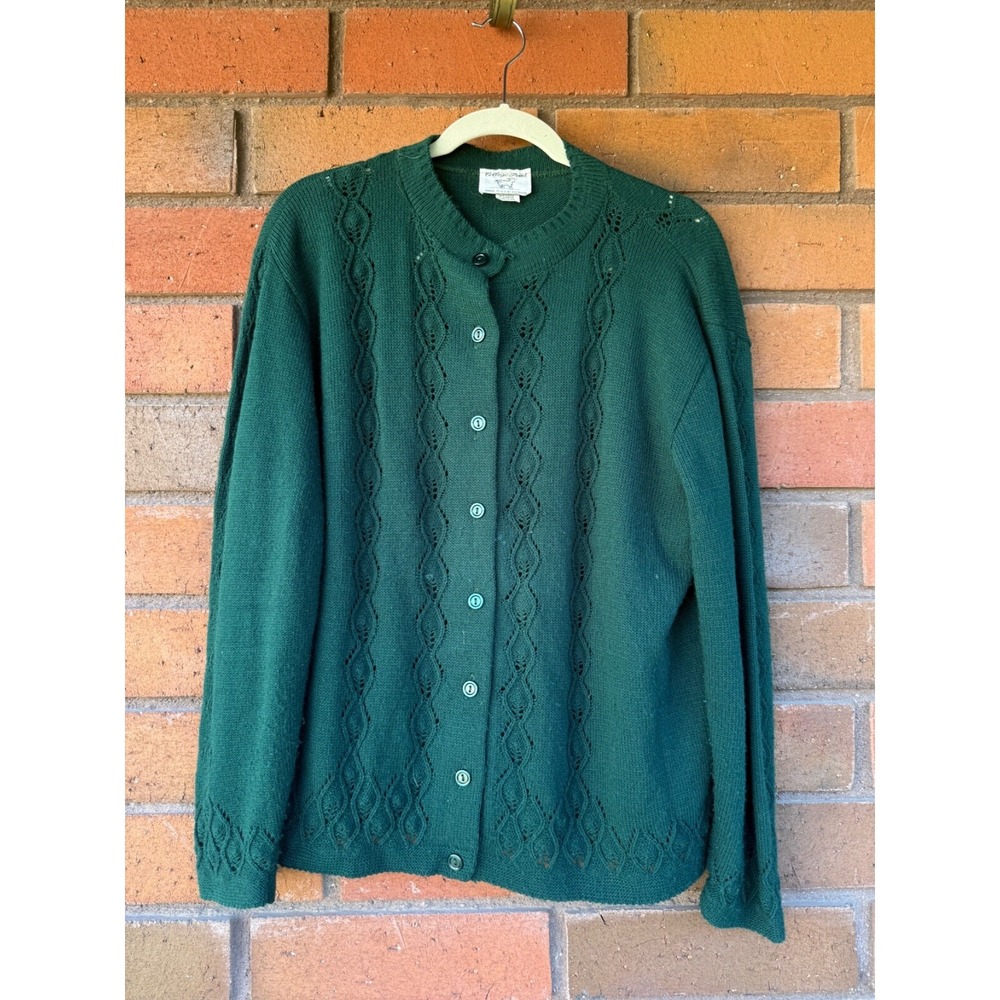Vintage Needle Point Cardigan USA Cottage College Point | Green | Size‎ XL